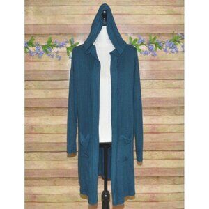 Lildy Ladies Teal Open Front Hooded Cardigan Sweater Size L XL Pockets So Soft